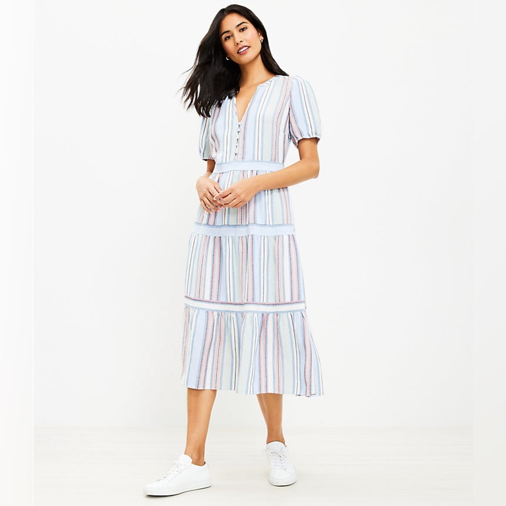 LOFT Striped Midi Dress